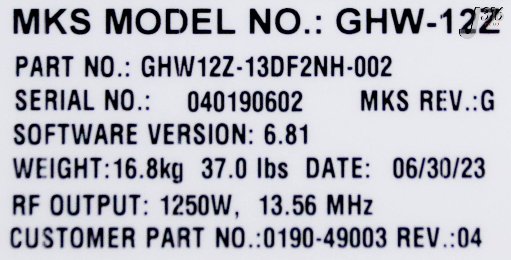 テスト 37755 ENI RF GEN, GENESIS, 1250W 13.56MHZ, GHW12Z-13DF2NH-002